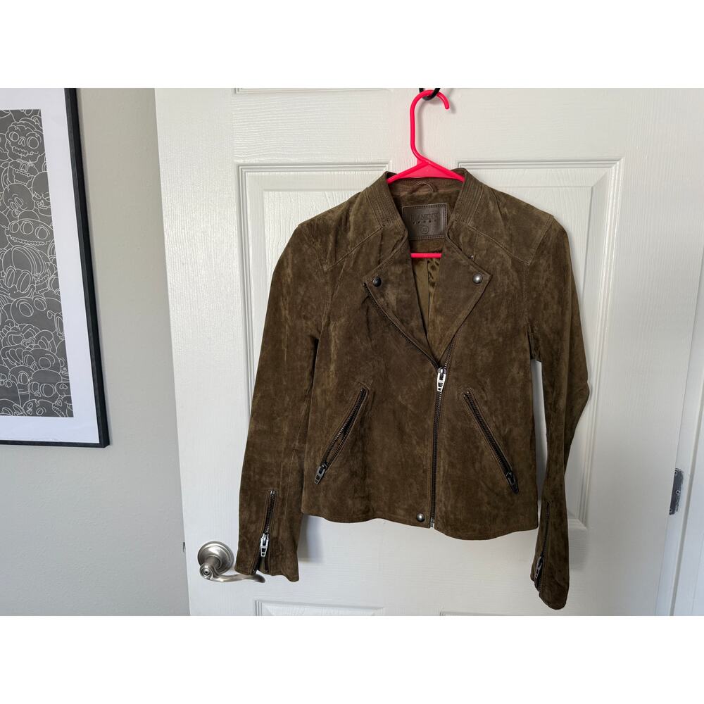 BlankNYC (XS) Suede Moto Jacket Olive Army Green